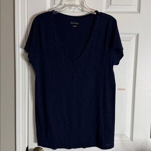 Lilly Pulitzer Navy Blue Hubba Bubba V neck Shirt Short Sleeves Top Large L